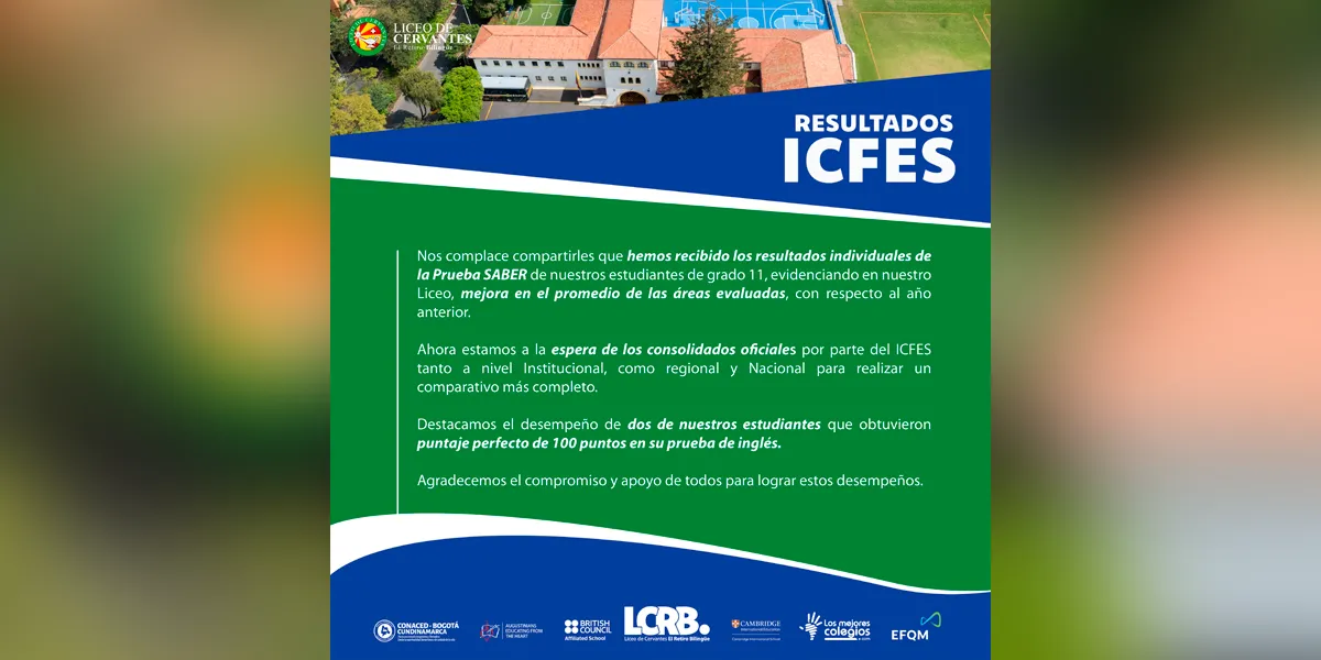 Liceo de Cervantes El Retiro Bogotá: ICFES con 100 en Inglés